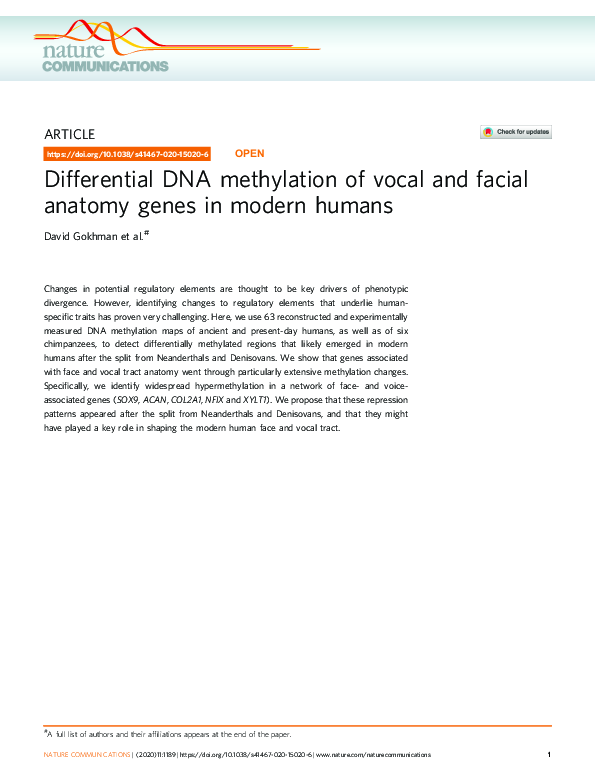 (PDF) Recent regulatory changes shaped human facial and vocal anatomy