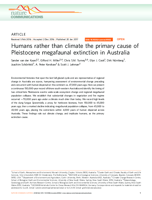 (PDF) Humans rather than climate the primary cause of Pleistocene ...