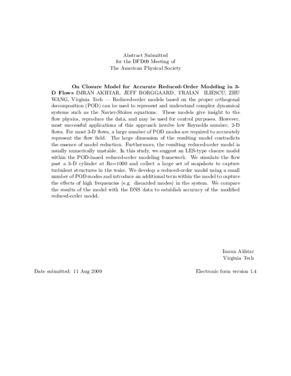 (PDF) On Closure Model for Accurate Reduced-Order Modeling in 3-D Flows
