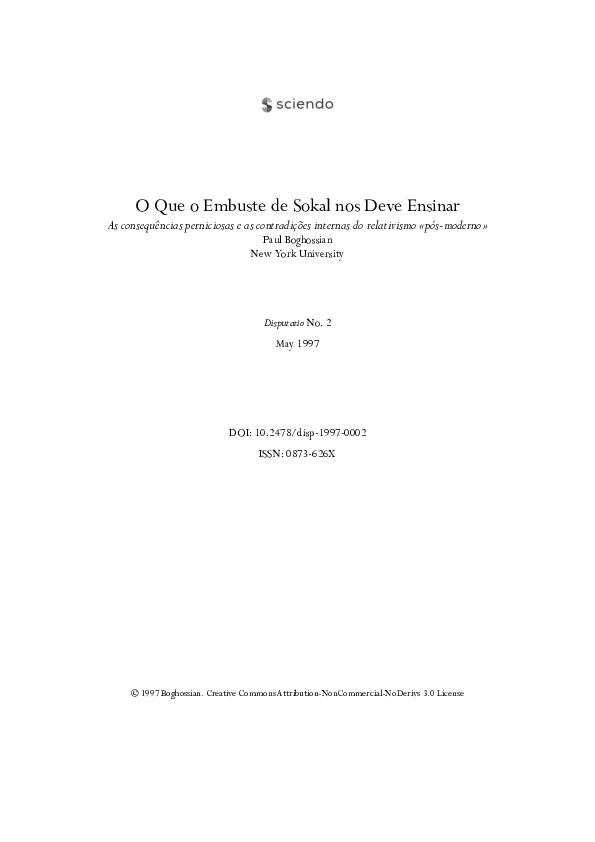 (PDF) O Que o Embuste de Sokal Nos Deve Ensinar. As Consequências ...