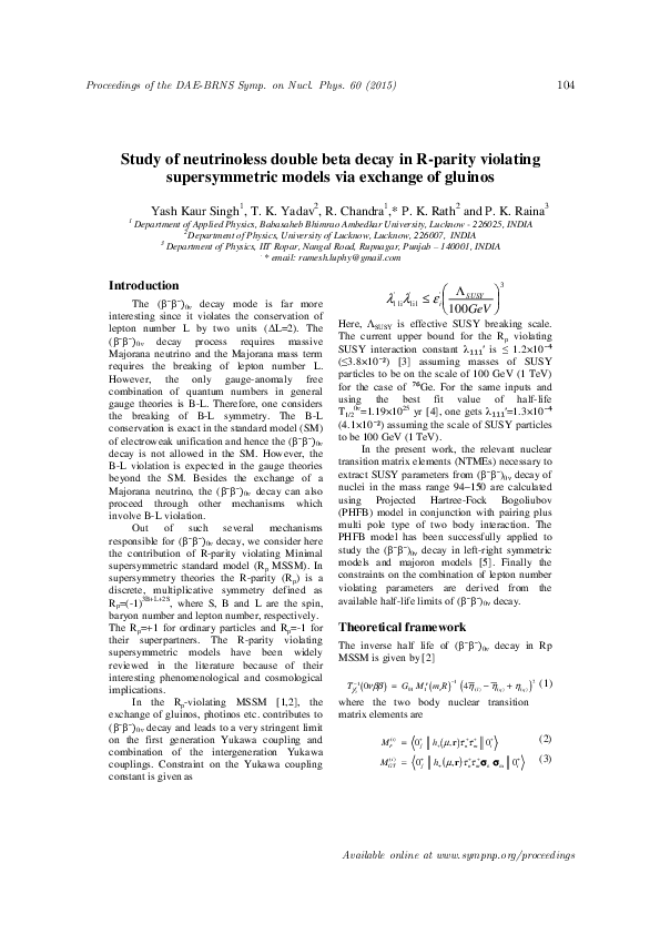 (PDF) Study of neutrinoless double beta decay in R-parity violating ...