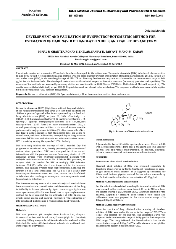 (PDF) DEVELOPMENT AND VALIDATION OF UV SPECTROPHOTOMETRIC METHOD FOR ...
