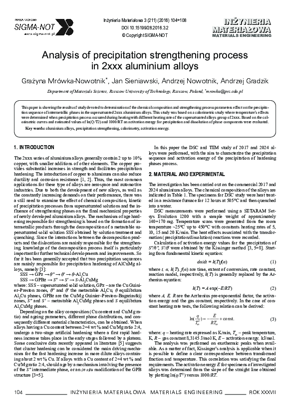 Gallery Detail: Pdf Analysis Of Precipitation Strengthening Process In 2Xxx Aluminium