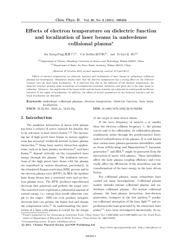 (PDF) Effects of electron temperature on dielectric function and ...