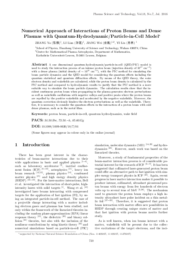 (PDF) Numerical Approach of Interactions of Proton Beams and Dense ...