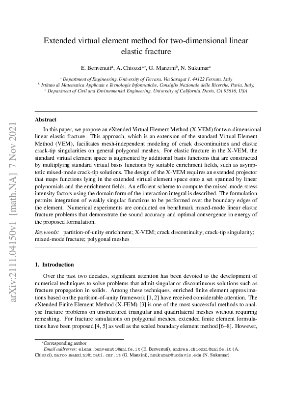 (PDF) Extended virtual element method for two-dimensional linear ...