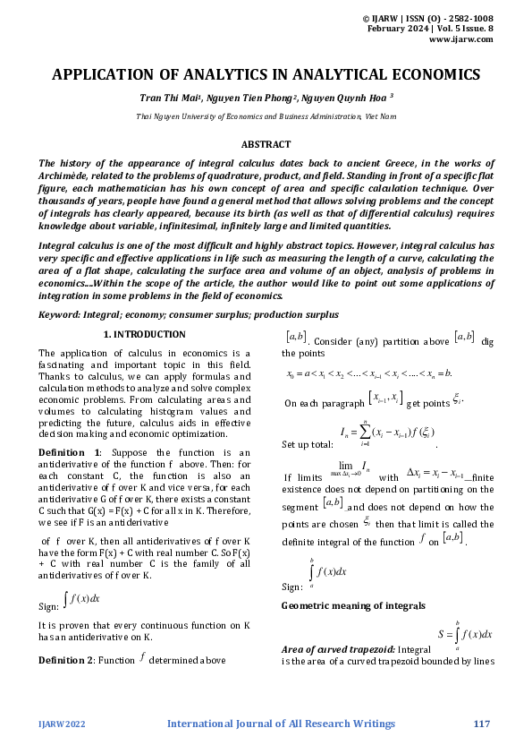 (PDF) APPLICATION OF ANALYTICS IN ANALYTICAL ECONOMICS