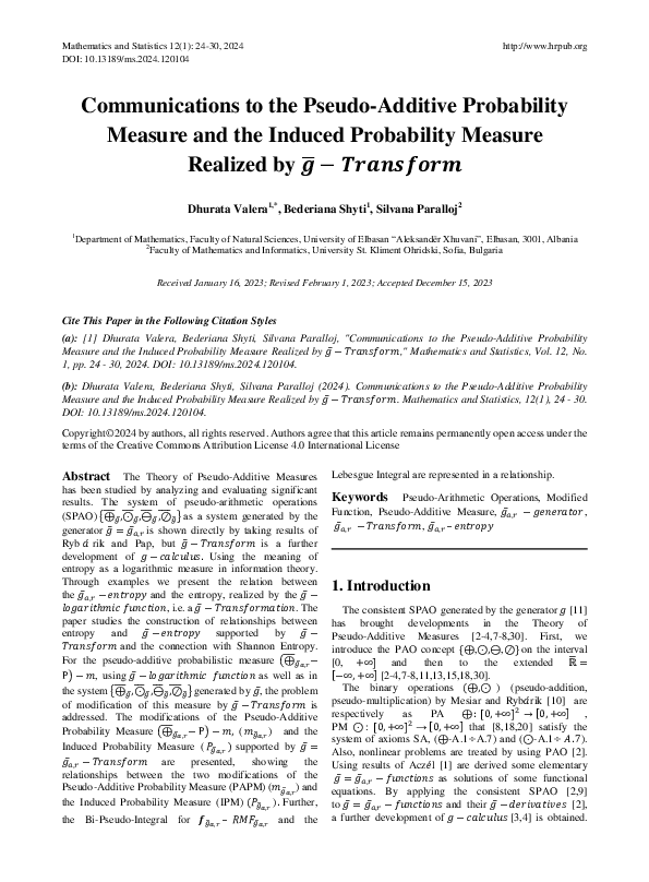 (PDF) Communications to the Pseudo-Additive Probability Measure and the ...