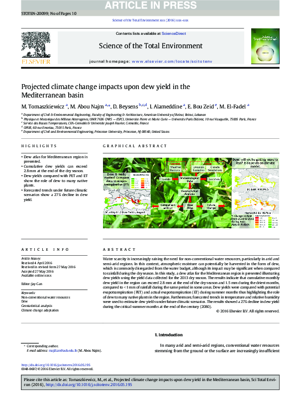 (PDF) Projected climate change impacts upon dew yield in the ...