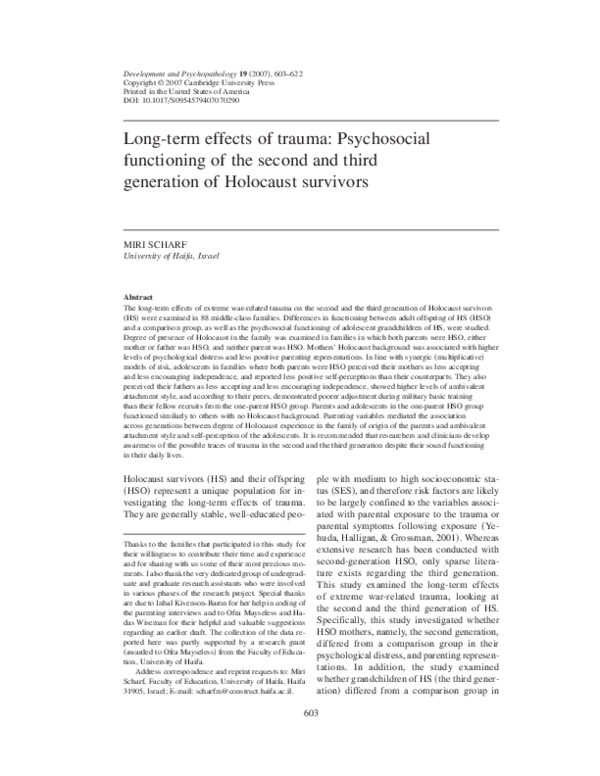 (PDF) Long-term effects of trauma: Psychosocial functioning of the ...