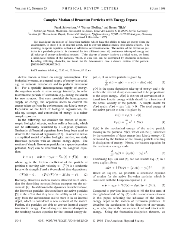 (PDF) Complex Motion of Brownian Particles with Energy Depots