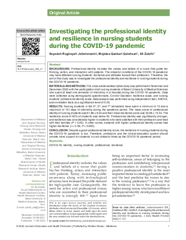 (PDF) Investigating the professional identity and resilience in nursing ...