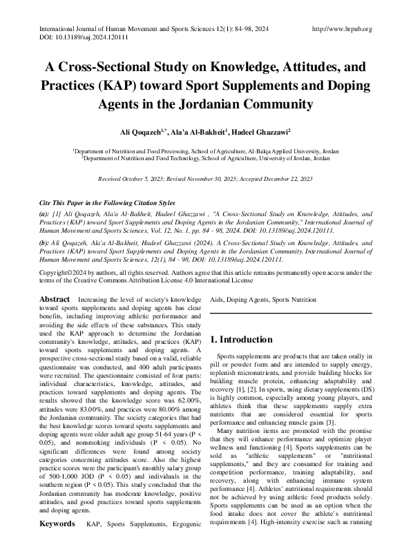 (PDF) A Cross-Sectional Study on Knowledge, Attitudes, and Practices ...