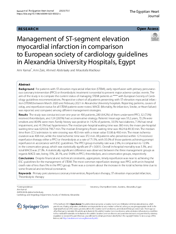 (PDF) Management of ST-segment elevation myocardial infarction in ...