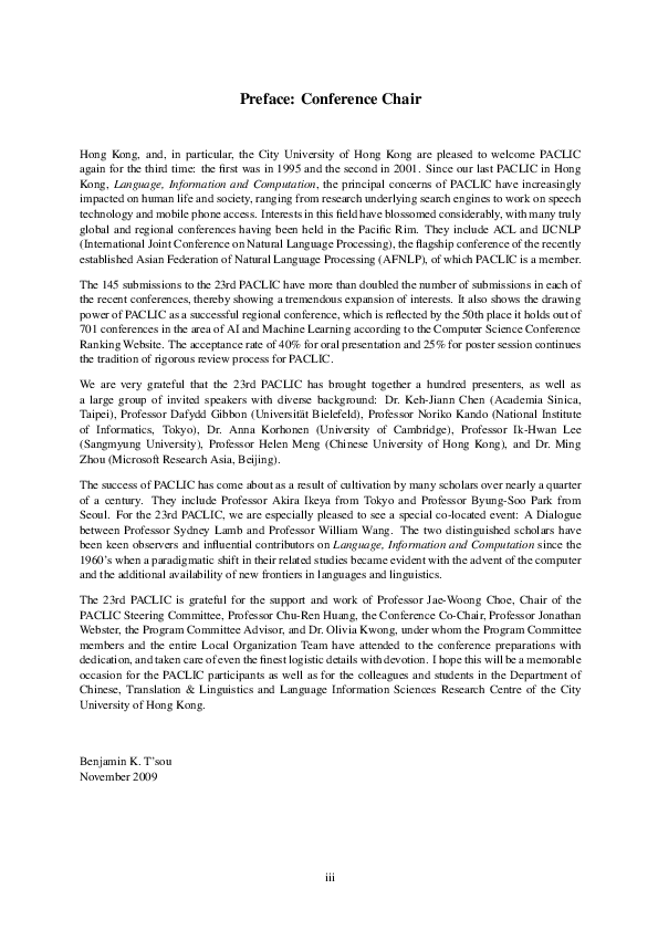 (PDF) Preface of the Conference Chair
