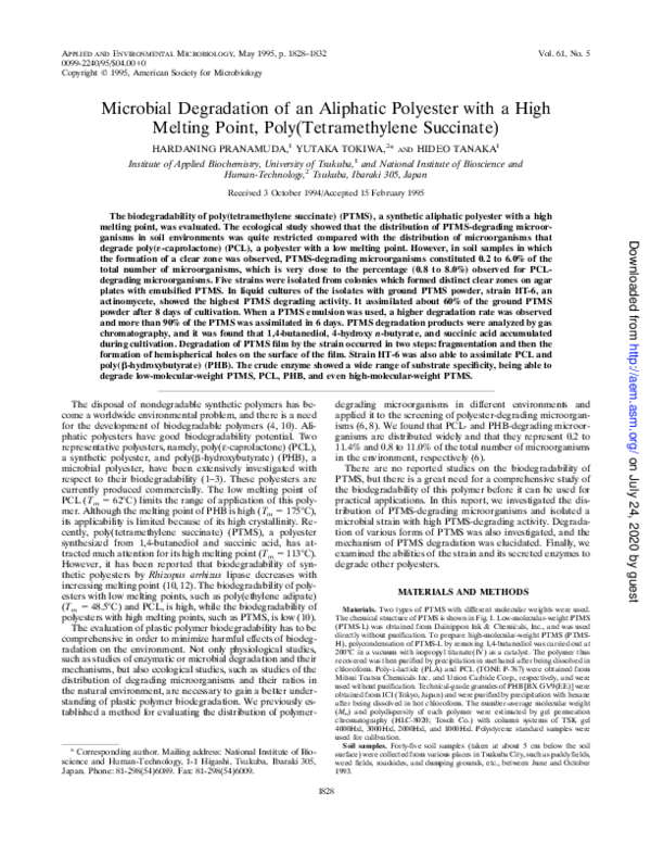 (PDF) Microbial degradation of an aliphatic polyester with a high ...