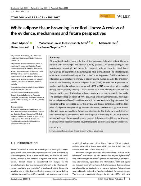 (PDF) White adipose tissue browning in critical illness: A review of ...