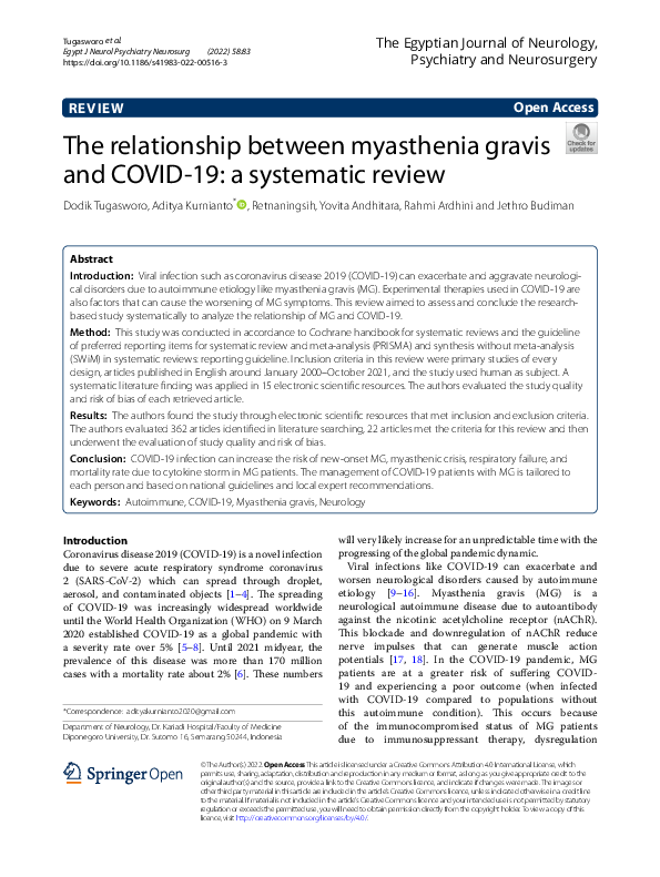 (PDF) The relationship between myasthenia gravis and COVID-19: a ...