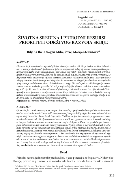 (PDF) Životna Sredina I Prirodni Resursi – Prioriteti Održivog Razvoja ...