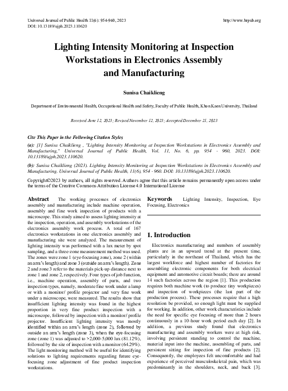 (PDF) Lighting Intensity Monitoring at Inspection Workstations in ...