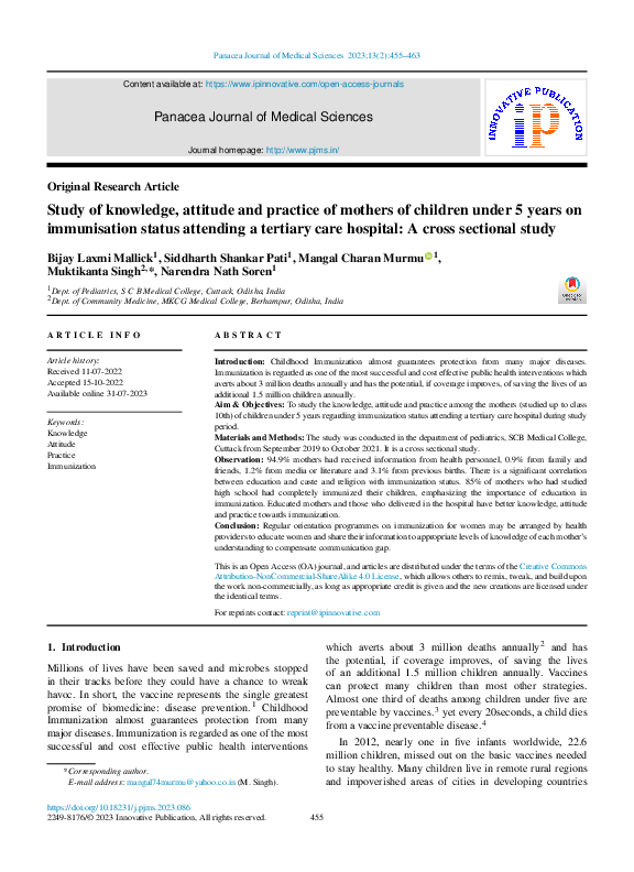 (PDF) Study of knowledge, attitude and practice of mothers of children ...