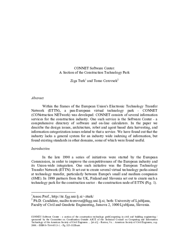 (PDF) CONNET Software Center: A Section of the Construction Technology Park