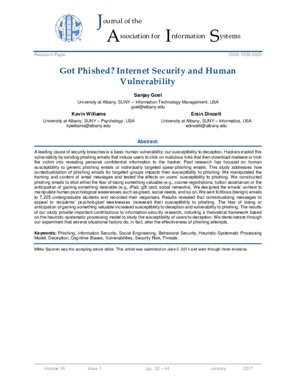 (PDF) Got Phished? Internet Security and Human Vulnerability