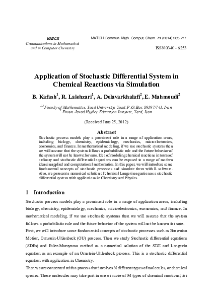 (PDF) Application of Stochastic Differential System in Chemical ...
