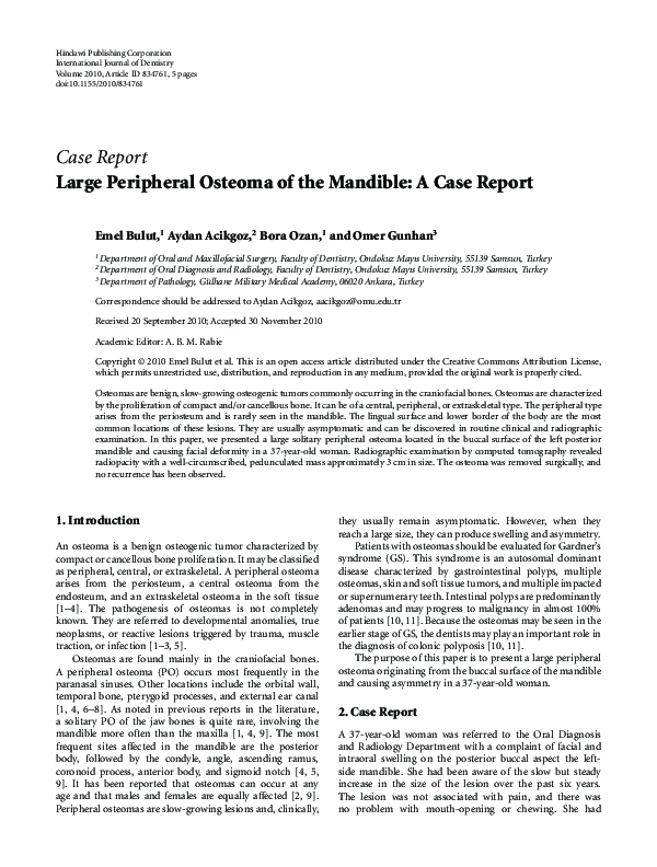 (PDF) Large Peripheral Osteoma of the Mandible: A Case Report
