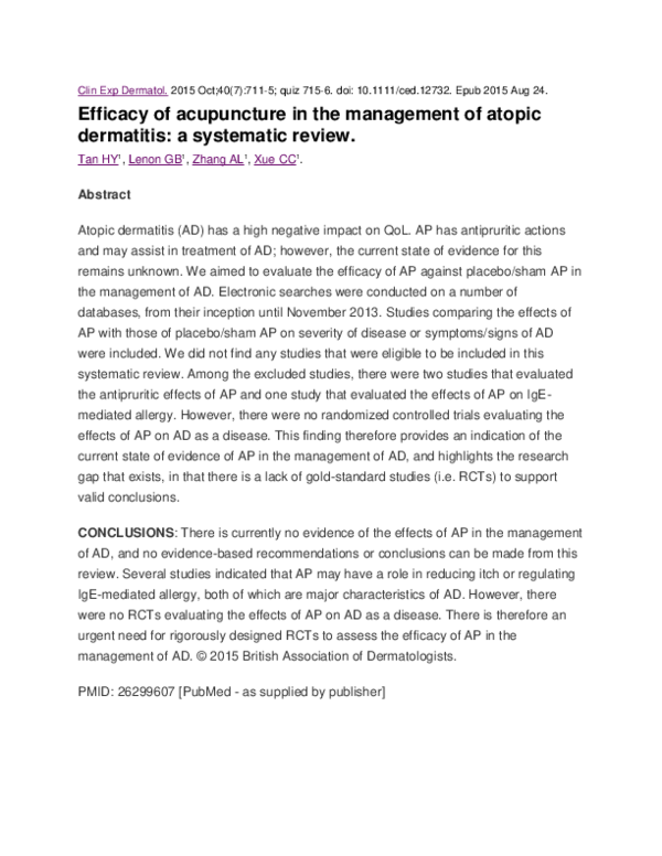 (PDF) Efficacy of acupuncture in the management of atopic dermatitis: a ...