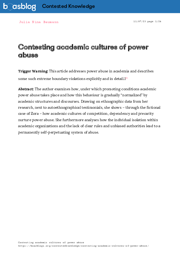 (PDF) Contesting academic cultures of power abuse