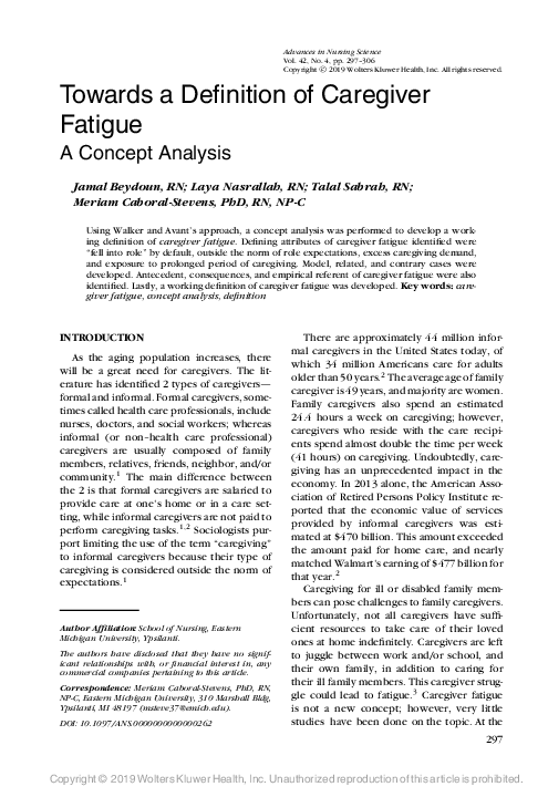 (PDF) Towards a Definition of Caregiver Fatigue