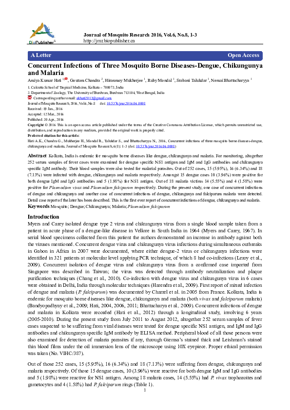 (PDF) Concurrent Infections of Three Mosquito Borne Diseases-Dengue ...