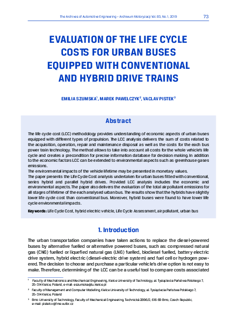 (PDF) Evaluation of the Life Cycle Costs for urban buses equipped with ...