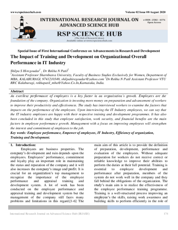 (PDF) The Impact of Training and Development on Organizational Overall ...