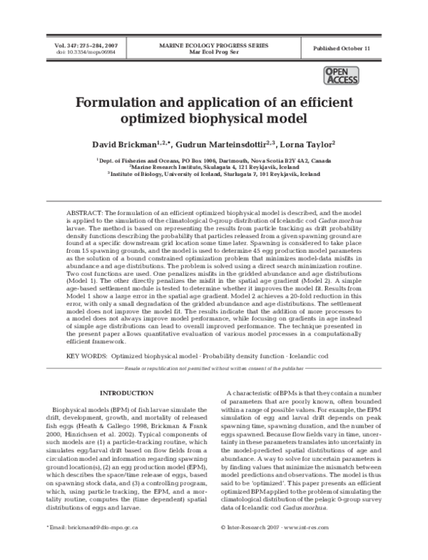 (PDF) Formulation and application of an efficient optimized biophysical ...