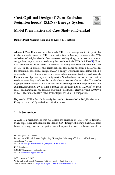 (PDF) Cost Optimal Design of Zero Emission Neighborhoods’ (ZENs) Energy ...