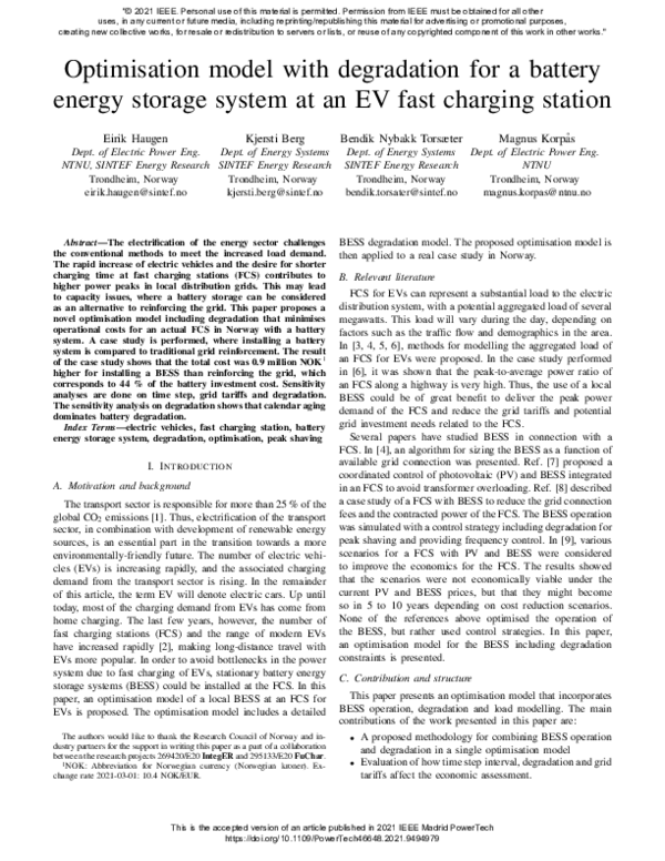 (PDF) Optimisation model with degradation for a battery energy storage ...