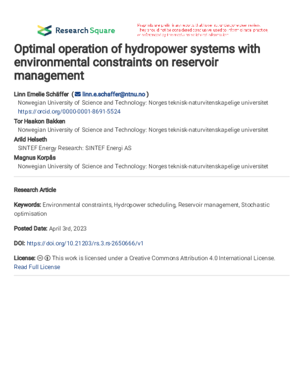 (PDF) Optimal operation of hydropower systems with environmental ...