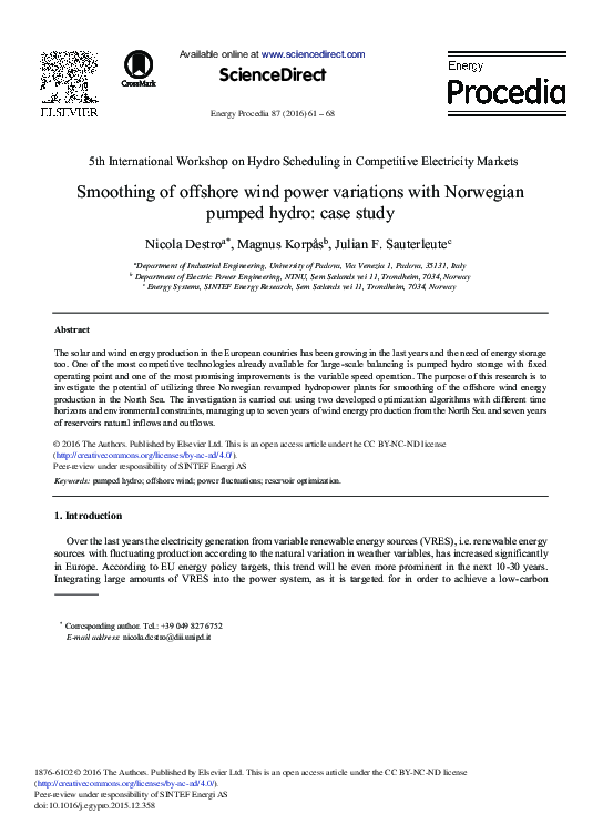 (PDF) Smoothing of Offshore Wind Power Variations with Norwegian Pumped ...