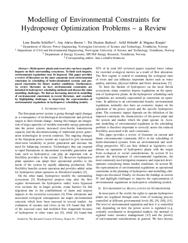 (PDF) Modelling of Environmental Constraints for Hydropower ...
