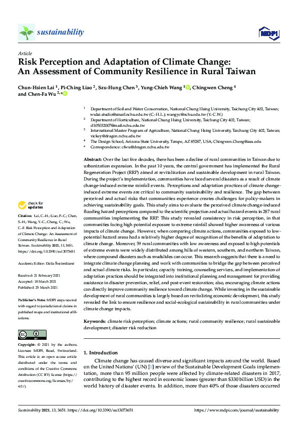 (PDF) Risk Perception and Adaptation of Climate Change: An Assessment ...