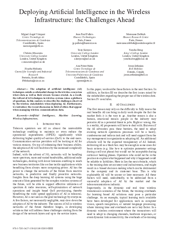 (PDF) Deploying Artificial Intelligence in the Wireless Infrastructure ...