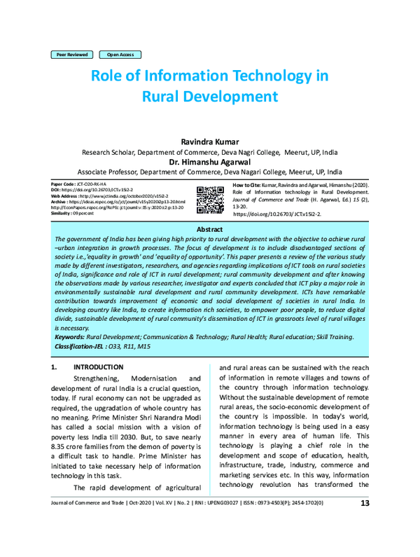 (PDF) Role of Information Technology in Rural Development