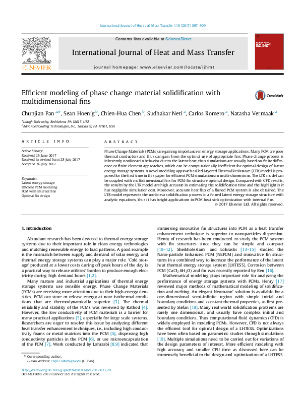 (PDF) Efficient modeling of phase change material solidification with ...