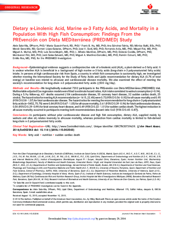 (PDF) Dietary α‐Linolenic Acid, Marine ω‐3 Fatty Acids, and Mortality ...