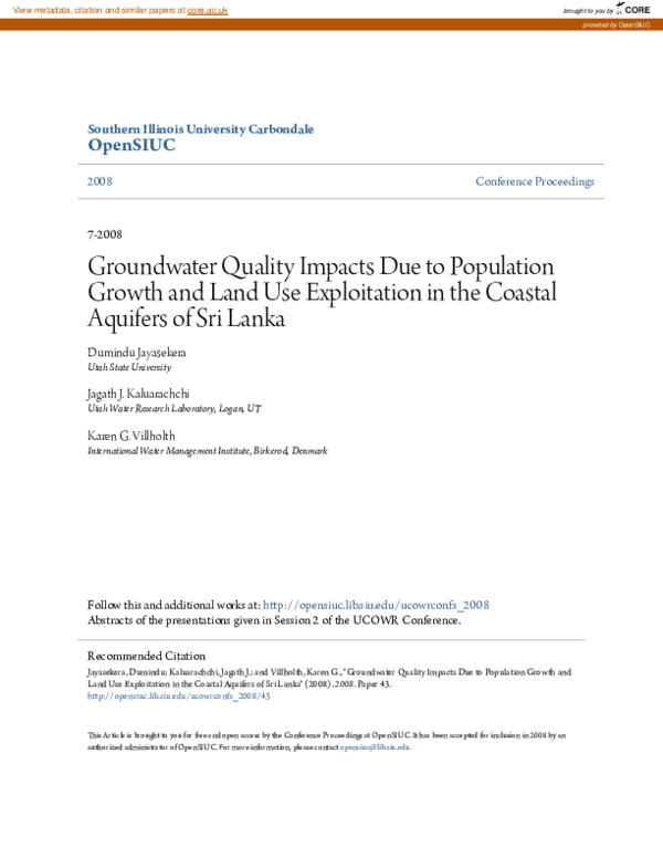 (PDF) Groundwater Quality Impacts Due to Population Growth and Land Use ...