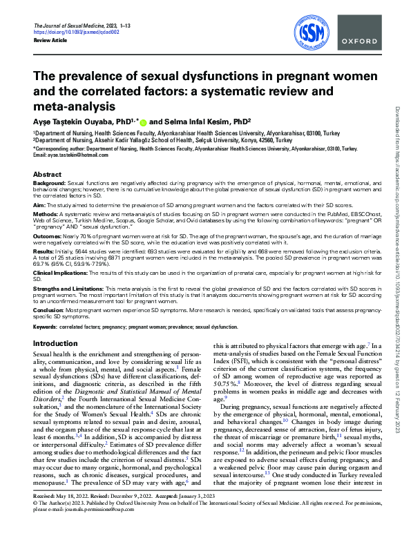 (PDF) The prevalence of sexual dysfunctions in pregnant women and the ...