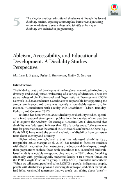 Ableism, Accessibility, and Educational Development: A Disability Studies Perspective