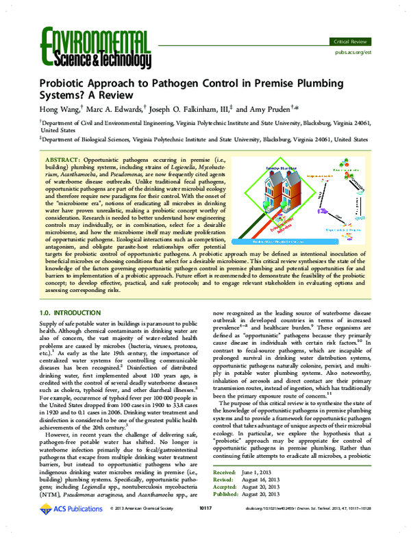 (PDF) Probiotic Approach to Pathogen Control in Premise Plumbing ...